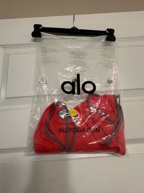 ALO Yoga Bright Red Swim one piece with Gray Trim